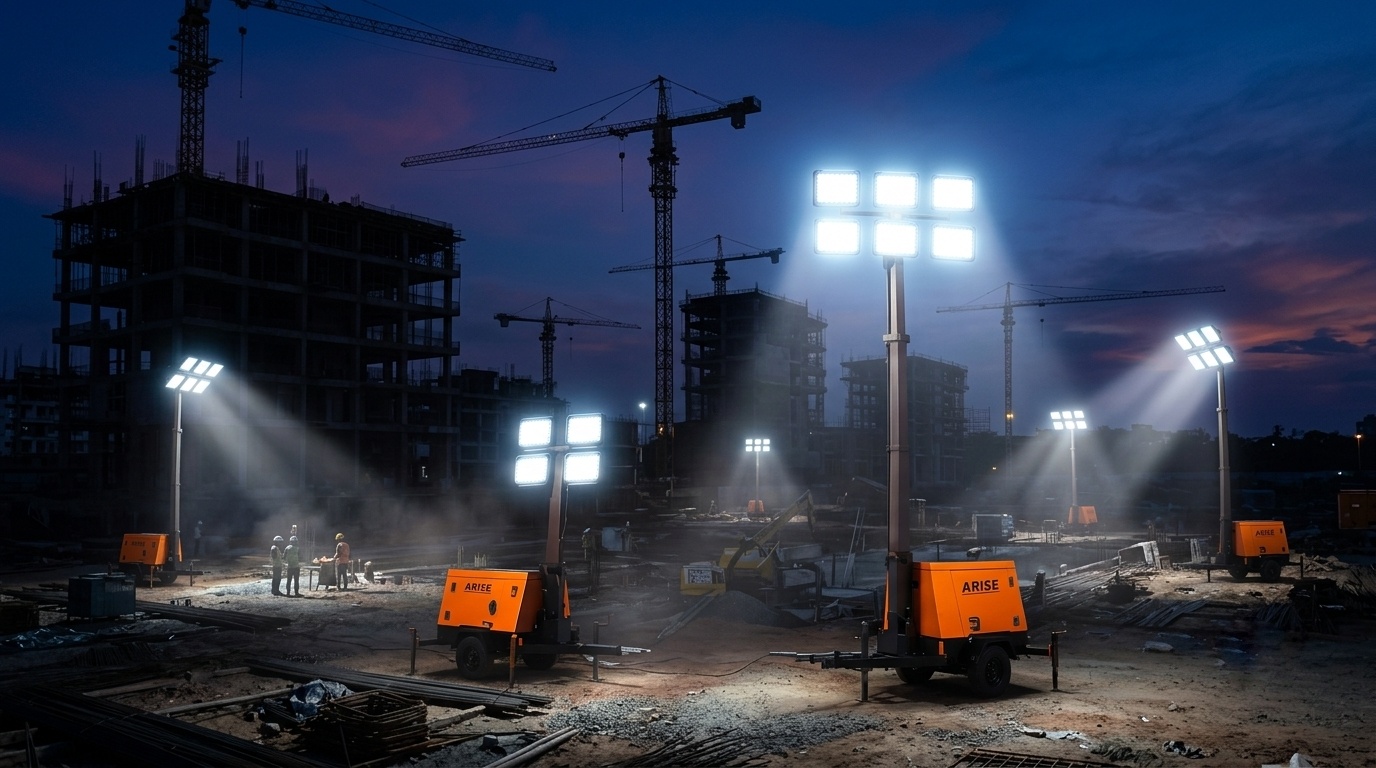 Ariselux Mobile Lighting Towers in Night Action